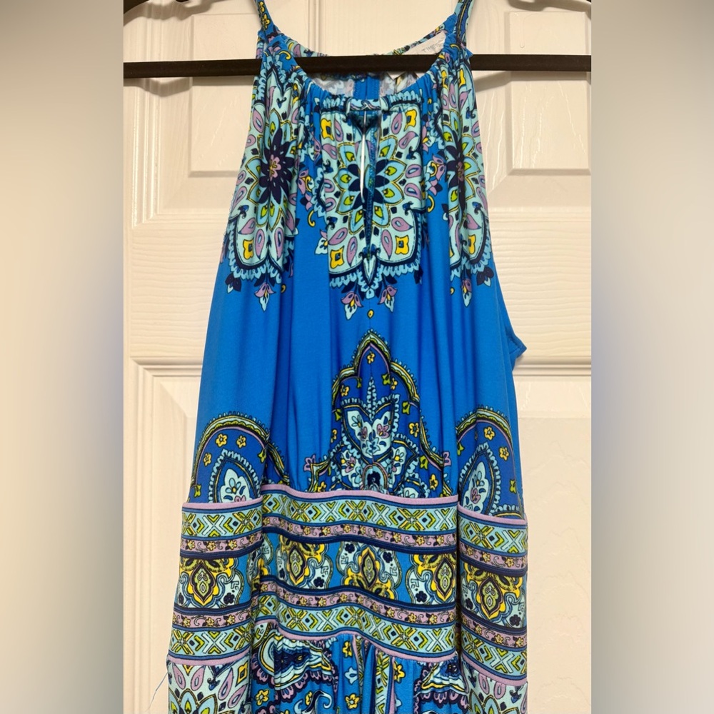 London Times Blue Maxi Dress with Halter Neck